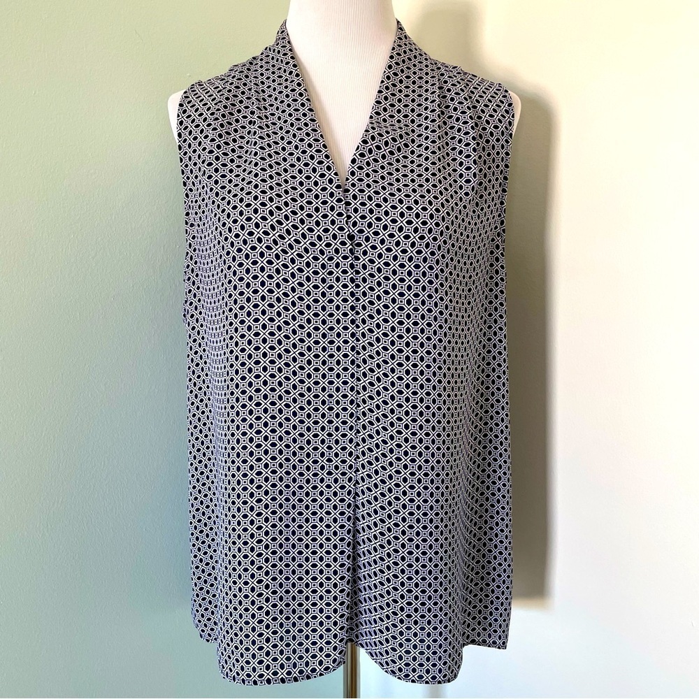 Laundry by Shelli Segal Women’s Sleeveless Blouse Navy Blue & White Size L